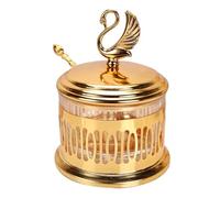 Healifty Creative Golden Swan Statue Spice Container with Spoon and Lid, Multi-function Seasoning Box Made of Stainless Steel and Glass, Good Sealing and Easy to Clean, for Kitchen Use