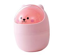 Healifty Creative Pink Mini Trash Can with Lid Sturdy Desktop Storage Bin for Bedroom Office Cute Garbage Container for Towels and Items Multifunctional Lovely Trash Can