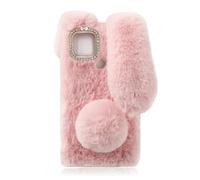 Healifty Decorative Phone Cover Plush Bunny Tail Phone Protector Soft Tpu Base Non-Shedding Warm Seasons Compatible 4A Pink