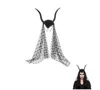 Healifty Devil Horns Veil Headband: Gothic Queen Sheep Horns Headdress Halloween Demon Devil Goat Headpiece Costume Cosplay with Black Mesh Veil