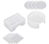 Healifty DIY Crystal Epoxy Resin Cup Mat Coaster Mold Set Round Square Storage Box, 10pcs Silicone Coaster Casting Molds for Handmade Cup Holder Making and Home Decoration
