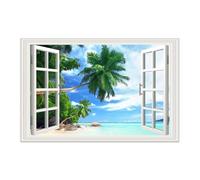 Healifty DIY Window Sticker 3D Fake Window Art Beach Ocean Sunlight Through Trees Removable Vinyl for Bedroom Living Room Home Decor 33.8 x 22 inches