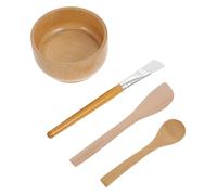 Healifty DIY Wooden Face Mask Bowl Kit 4pcs Set with Facial Mask Mixing Tools Natural Wood Material Suitable for Homemade Skincare