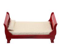 Healifty Dollhouse Bed Wooden Mini Red Single Bed Miniature Vintage Furniture Model Toy 1:12 Dollhouse Bedroom Living Room Accessories Micro Landscape Decoration