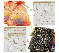 Healifty Drawstring Organza Gift Bags Lightweight Cloth Favor Pouches Random Color 100pcs with Star and Moon Pattern Easy to Use for Weddings and Parties
