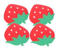 Healifty Drink Accessories 4pcs Silicone Strawberry Coasters Set Non-Slip Insulated Red Coaster for Table Cup Pad for Offices and Different Occasions