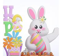 Healifty Easter Spring Wooden Table Sign Rabbit Bunny Egg Wood Table Decoration Easter Centerpiece Farmhouse Wooden Sign Ornament for Dinner Party Indoor Decoration