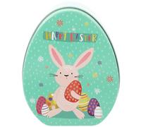Healifty Easter Tinplate Candy Box 4.33 Inch Easter Bunny Holder Small Egg Shaped Gift Box for Party Favors Sweets Container and Home Decoration