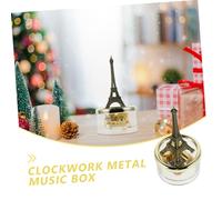 Healifty Eiffel Tower Clockwork Music Box with Gold Plated Movement Hand Crank Eight Tone Vintage Metal Decorative Gift Playing Castle Sky Melody for Desk Ornament