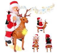 Healifty Electric Santa Claus and Reindeer Sleigh Toys, Santa Doll On Reindeer, Christmas Decor with Music and Lights, Christmas Figurines Plush, Fun Gift for Kids and Family