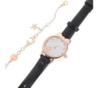 Healifty Elegant Women’s Watch and Moon Star Bracelet Set with Leather Band, Precise Quartz Movement, Black Colour, Stylish Gift Set for Christmas and Parties Random Style