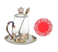 Healifty Enamel Flower Tea Cup Set Glass Decorative Mug with Crown Design for Flower Tea Drinking Family Friends