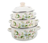 Healifty Enamel Mini Stockpot Set 3pcs Double Handle Soup Pots Flat Bottom Small Cooking Pans Vintage Small Enamelware for Home Kitchen