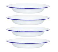 Healifty Enamel Plates Set 4pcs 14cm White Flat Edge Multi-Function Food Serving Dishes Vintage Style Hotel Enamel Trays for Desserts Snacks and Fruit Serving