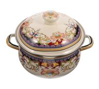 Healifty Enamel Stockpot Double Handle Stew Pot with Lid Vintage Retro Delicate Style Multi-Functional Non-Sticky Surface Soup Pot for Cooking and Noodle Preparation