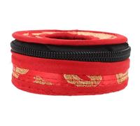 Healifty Finger Cymbal Sleeve Red Floral Pattern Cotton Small 7.5Cm Diameter Zippered Storage Bag for Belly Dance and Travel