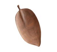 Healifty Food Plate Dessert Fruit Plate 11.8x7.1x1.2inch Black Walnut Leaf Shaped Creative Hand Carving Unique Visual Beauty Practical Serving Fruit Kitchen Restaurant
