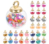 Healifty Glass Ball Charms Not Easy to Deform with Star Shaped Sequins 60pcs Glass Material Random Color for Bracelet and Necklace DIY Making for Handicraft Works
