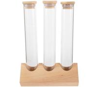Healifty Glass Coffee Bean Storage Jars Set with Wooden Rack, 3pcs Sealed Glass Test Tube Containers for Roasted and Raw Beans, Multi-functional Coffee and Tea Display Organizer for Kitchen
