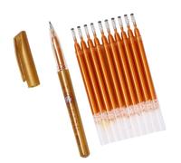 Healifty Glitter Gold Pen Refills 0.7mm Fine Tip for Sutra Copying Set with 10 Ink Refills and 1 Pen Holder, Writing Stationery Replacement for Calligraphy and Buddhist Scripture
