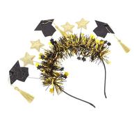 Healifty Glitter Graduation Cap Headband with Black Gold Star Tinsel and Felt Fabric, Stylish Mini Grad Cap Headpiece for Graduation Dress up Occasions and Ceremonies