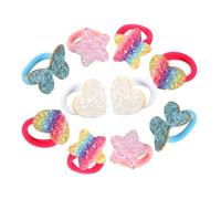 Healifty Glitter Heart and Star Elastic Hair Ties 5 Pairs High Stretch Ponytail Holders for Toddler Girls Colorful Sparkle Hair Accessories for Children