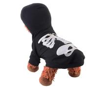 Healifty Glow the Dark Skeleton Dog Costume for Small Pets, Machine Washable Black Cotton Jumpsuit with Skull Pattern, for Halloween Parade or Occasion