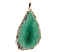Healifty Green Agate Slice Pendant Charm with Gold Edge, DIY Jewelry Making Supplies for Wind Chime Decor and Agate Necklace Accessories