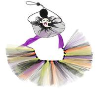 Healifty Halloween Pet Costume Set for Dogs - Black Orange Purple Mesh Tutu Skirt with Ghost Pointed Hat - Halloween Dog Cosplay Outfit for Party and Holiday