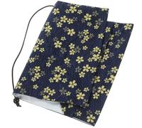 Healifty Handmade Navy Cloth Book Protector for A5 Notebooks with Cherry Blossom Pattern, Sturdy and Wear Resistant Fabric Book Sleeve Suitable for School and Business Use