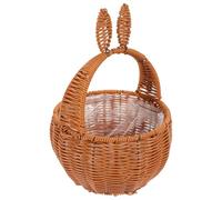 Healifty Handwoven Bunny Ear Woven Basket with Handle, Small Decorative Storage Organizer for Makeup, Desktop and Picnic Use, Natural Paper Rope Material, Easter and Home Storage Bin