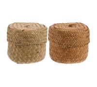 Healifty Handwoven Sea Grass Storage Baskets with Lid Multi-function Woven Storage Organizer 2pcs round Rustic with Natural Appearance Desktop Fruit Basket for Table Decoration