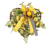 Healifty Heart-shaped Rattan Wreath with Artificial Lemons, Convenient and Easy to Install Door Hanging Decor for Summer Holiday and Household Wall Art in Yellow