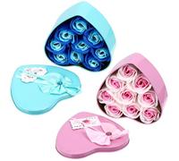 Healifty Heart-shaped Soap Flower Box Set 2pcs, Scented Simulation Soap Flowers in Pink White and Blue, Romantic Gift for Women, Mother's Day and Valentine’s Day Favor Pack