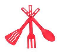 Healifty Heat Resistant Kitchen Utensil Red Cooking Spatula Spoon Fork Kit Comfortable Handle Nonstick Pot Safe for Home Restaurant Use