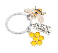 Healifty Hexagonal Honeycomb Bee Keychain Metal Decorative Bag Pendant Small Backpack Charm for Travel Accessory
