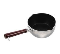 Healifty Japanese Nonstick Saucepan with Wooden Handle, Flat Bottom Noodle Pot for Versatile Cooking, Comfortable Grip, Aluminum Alloy Material, for Camping Trips and Frying Eggs