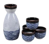Healifty Japanese Sake Cup Set Ceramics Sake Pot Set with Rippling Wave Pattern 5 Piece for Tea Party and Home Decoration