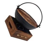 Healifty Japanese Style Cast Iron Sukiyaki Pot with Wood Handle, Versatile Cooking Pot for Outdoor Camping and Picnics Featuring Even Heat Distribution and Sturdy Construction