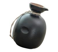 Healifty Japanese Style Ceramic Sake Storage Jug with Wooden Lid 300ml Reusable Rice Wine Pot for Festivals and Birthdays, Classic Black Japanese Wine Bottle