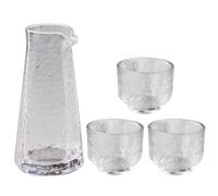 Healifty Japanese Style Glass Sake Set with 1 Sake Pot and 3 Cups Hammered Texture Glassware at Home Or Parties