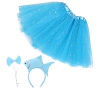 Healifty Kids Fish Costume with Plush Ocean Animal Headband and Skirt, Cute Polyester Mesh Fish Fancy Dress for Daily Wear, Sturdy and Enhances Imagination