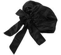 Healifty Large Black Satin Shower Cap with Bow for Women, Easy to Clean and Portable Bathing Accessory, for Family Travel and Carrying
