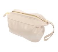 Healifty Large Capacity Pu Leather Cosmetic Storage Bag Travel Makeup Organizer Pouch Handheld Toiletry Makeup Bag for Women Milk White Single Layer