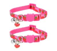 Healifty Lightweight Cat Collars Polyester Kitten Collar with Bell 2pcs and Strawberry Pattern, Adorable Fruits Design and Holiday Atmosphere for Festival Party
