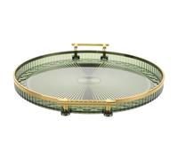 Healifty Luxury Small round Tea Tray with Fruit Green Finish, Single-layer Water-resistant Teacup and Water Cup Organizer Tray for Home and Living Room Serving