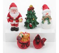 Healifty Mini Christmas Figurines Resin Ornaments: 5Pcs Christmas Santa Claus Tree Bag and Snowman Diy Figures for Xmas Party Home Tabletop Decorations
