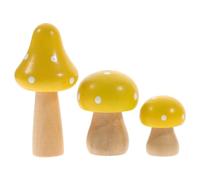 Healifty Mini Wooden Mushroom Ornaments - 3Pcs Yellow Toadstool Decorations for Fairy Gardens and Home Decor