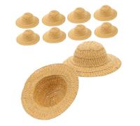 Healifty Miniature Straw Hats 10Pcs 10Cm Tiny Handwoven Cowboy Top Hats for Doll Outfit Decorations and DIY Crafting Uses