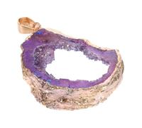Healifty Natural Purple Agate Crystal Geode Slice Gold Electroplated Edge, Irregular Gemstone Pendant for DIY Jewelry Making and Handicraft Supplies